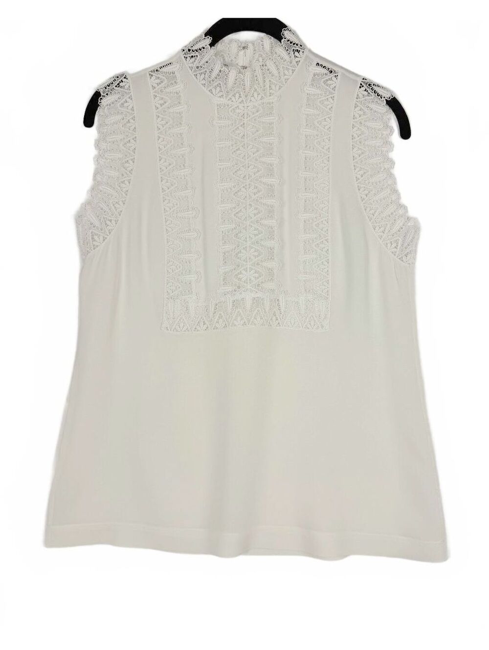 Yigal Azrouel Ivory Lace Sleeveless Blouse Mock Neck Designer Top Small